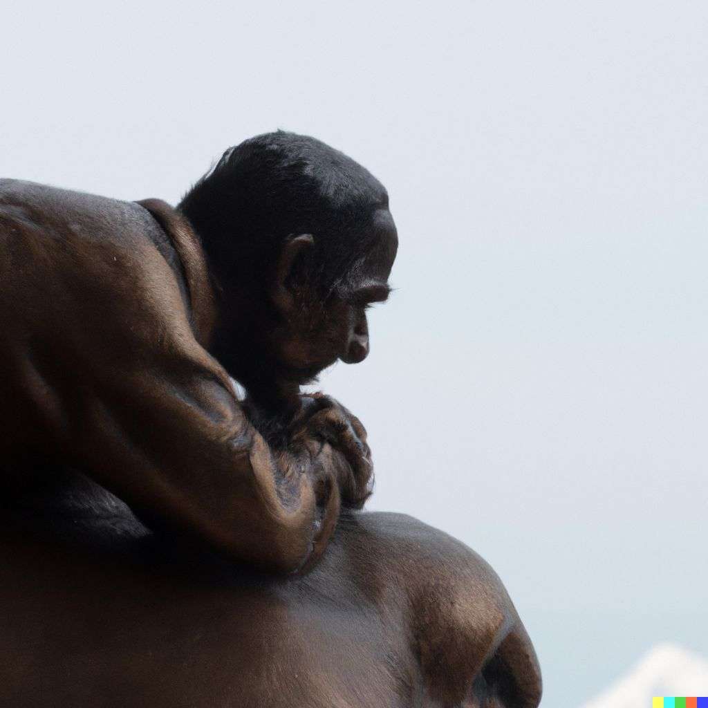 someone gazing at Mount Everest, bronze sculpture
